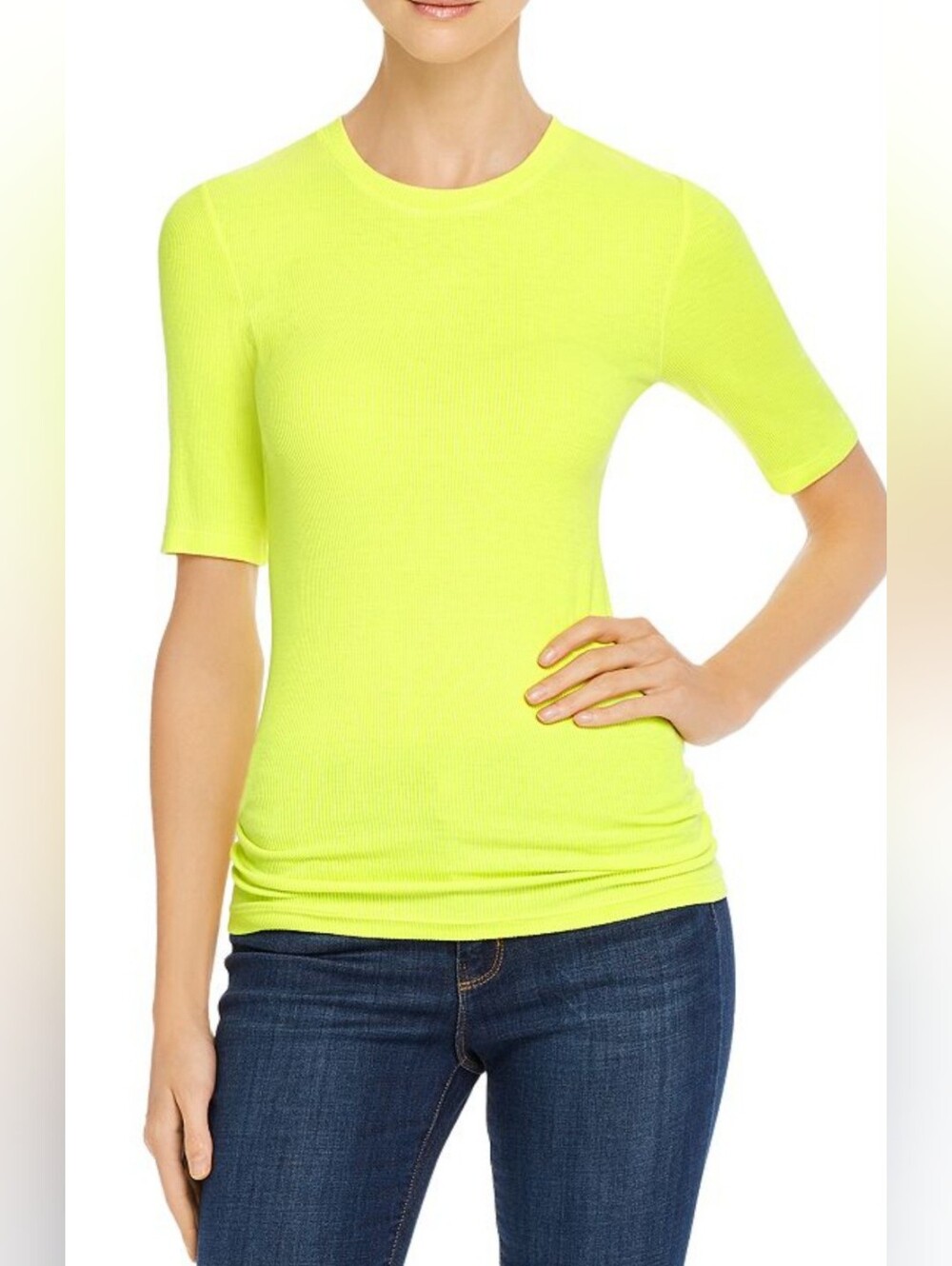 Enza Costa Top, Size S, Neon Yellow, Ribbed, Silk Blend